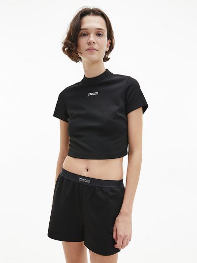 Calvin Klein Ruhák HU619945 | Calvin Klein Reconsidered Stretch Milano Jersey Cropped Női Felsők Fek
